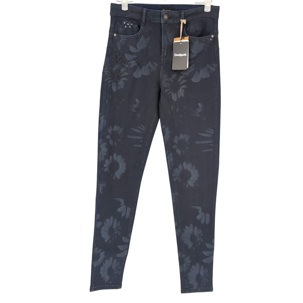 Desigual Womens Pant Leaves Dark Denim Skinny Jeans US Size 8/  UK Size 14 - NEW